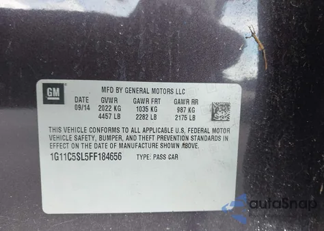 2015 Chevrolet Malibu 1Lt z USA, uszkodzony, nr VIN 1G11C5SL5FF184656